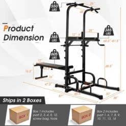 Costway Adjustable Power Tower Pull Up Bar Stand Dip Station Equipment With Bench Home Gym -Costway GUEST e7434534 8918 4435 b8f7 339384b454cb