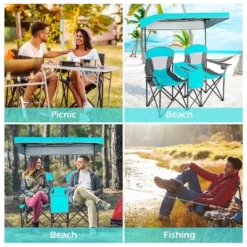 Costway Portable Folding Camping Canopy Chairs W/ Cup Holder Cooler Outdoor Turquoise -Costway GUEST e82a587b 5fd6 4b38 adbc 286b2cf55dff