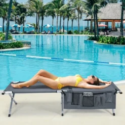 Costway Folding Camping Cot Heavy-duty Camp Bed W/Carry Bag For Beach Traveling Vocation Grey -Costway GUEST ea10d207 8fb4 4eb1 b386 370937f81e64