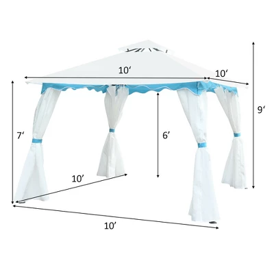 Costway 2 Tier 10'x10' Patio Gazebo Canopy Tent Steel Frame Shelter Awning W/Side Walls 3 Costway 2 Tier 10'x10' Patio Gazebo Canopy Tent Steel Frame Shelter Awning W/Side Walls