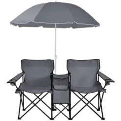 Portable Folding Picnic Double Chair W/Umbrella Table Cooler Beach Camping TurquoiseBlackRedGray -Costway GUEST ed162861 55c7 447d adc2 5f785640d3fd