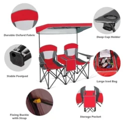 Costway Portable Folding Camping Canopy Chairs W/ Cup Holder Cooler Outdoor Red -Costway GUEST edc8540a f66e 46f9 b328 75051ff8aabe