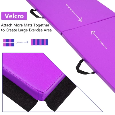 Costway 6''x 2''Gymnastics Yoga Mat Thick Two Folding Panel Gym Purple 9 Costway 6''x 2''Gymnastics Yoga Mat Thick Two Folding Panel Gym Purple - Image 7