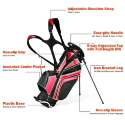 Costway Golf Stand Cart Bag Club W/6 Way Divider Carry Organizer Pockets Storage Red -Costway GUEST efc0879e 18f9 4b17 9fc1 67fbdb6ee79a