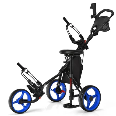 Costway Folding 3 Wheels Golf Push Cart W/Seat Scoreboard Adjustable Handle RedBlueGreyGreen 12 Costway Folding 3 Wheels Golf Push Cart W/Seat Scoreboard Adjustable Handle RedBlueGreyGreen - Image 10