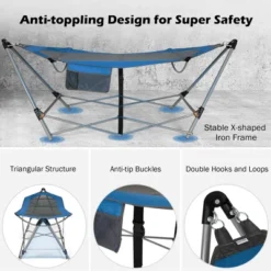 Costway Folding Hammock Indoor & Outdoor Hammock With Side Pocket & Iron Stand -Costway GUEST f8dca94c 702d 4de9 8f86 c6ac19a4cb8c