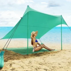 Costway Family Beach Tent Canopy W/ 4 Poles Sandbag Anchors 7'x7' UPF50+ Green -Costway GUEST fa7f3455 975e 4b19 88f6 8ec909e5b36e