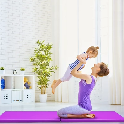 Costway 6''x 2''Gymnastics Yoga Mat Thick Two Folding Panel Gym Purple 5 Costway 6''x 2''Gymnastics Yoga Mat Thick Two Folding Panel Gym Purple - Image 3