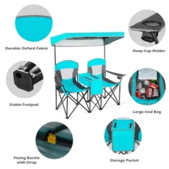 Costway Portable Folding Camping Canopy Chairs W/ Cup Holder Cooler Outdoor Turquoise -Costway GUEST ff5f42b2 72f8 4999 92d0 a1b8f4816045